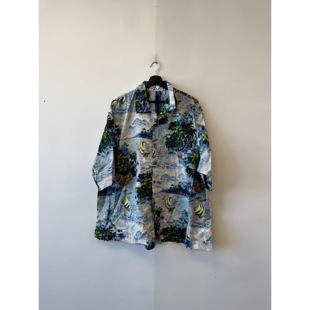 Wilfredo Imperial Shirt Mens 4XL Blue Hawaiian Tropical Island Print Button Up